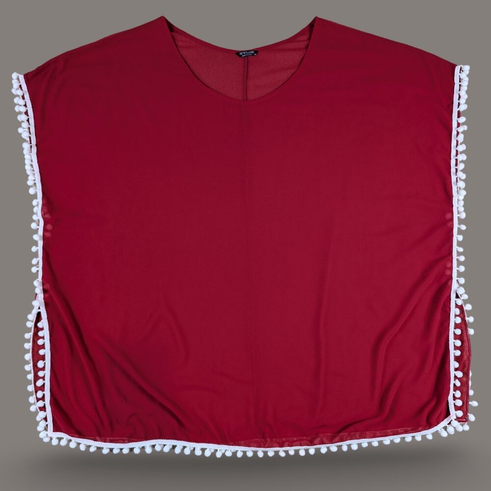 In'Voland Red Sheer Coverup with Pompoms - one size